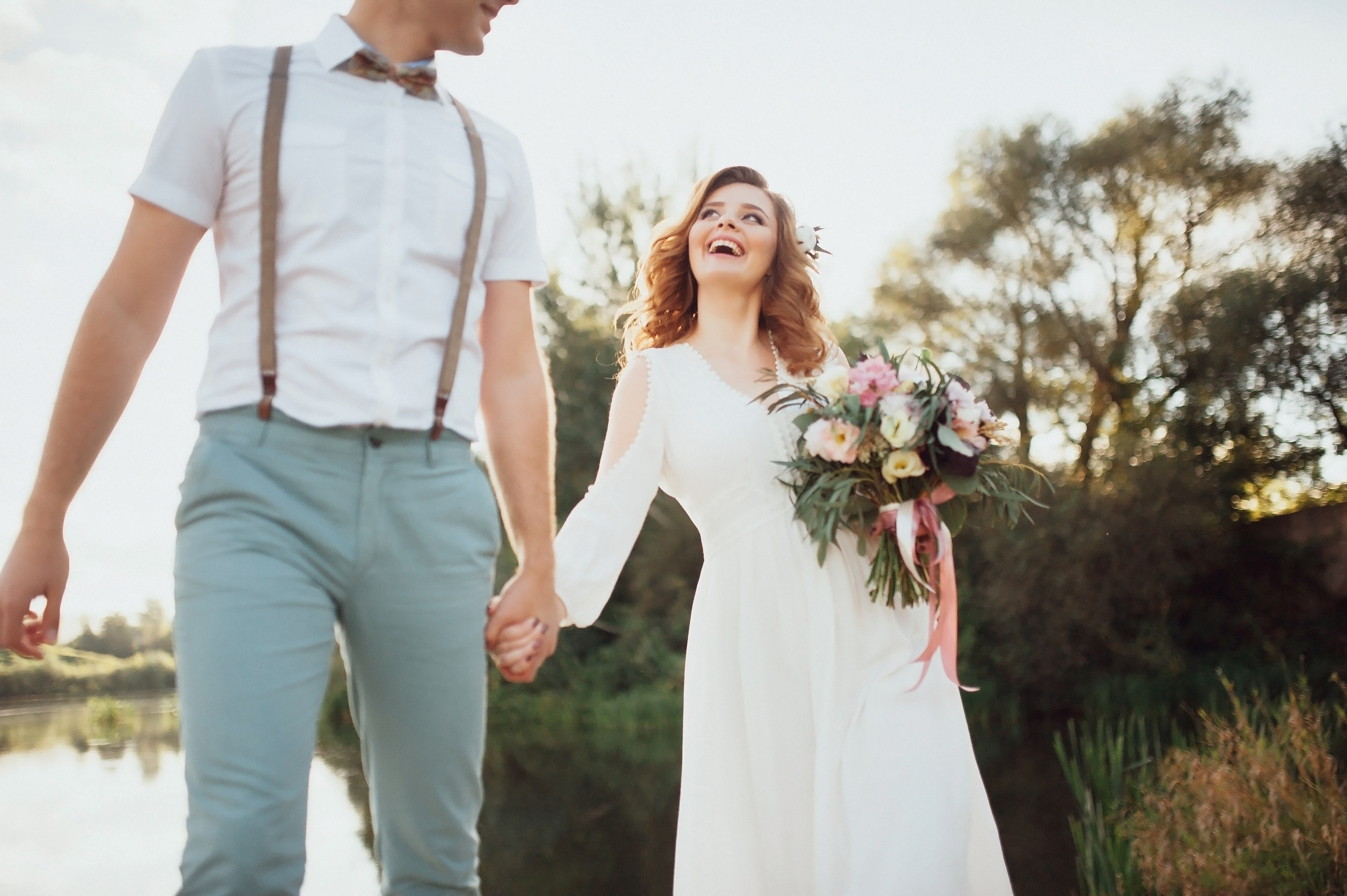 The bride and groom in nature. Rustic Wedding